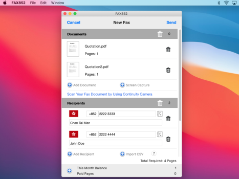 Screenshot of FAX852 for Mac